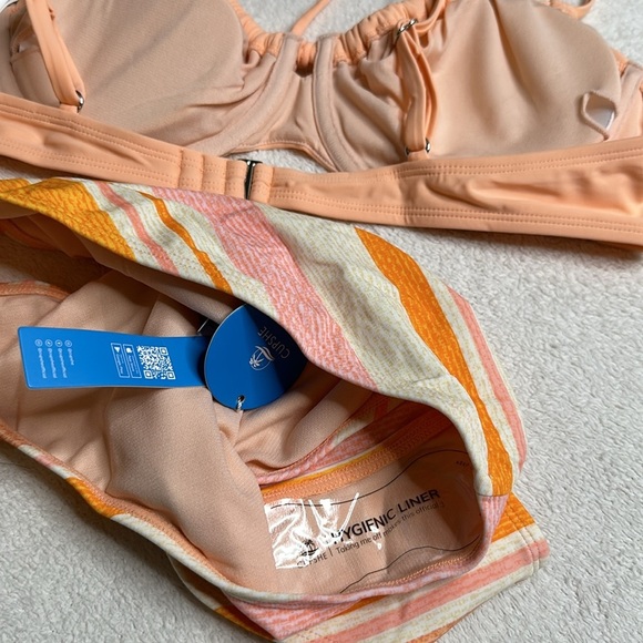 Striped Tie Front Underwire Top & Striped Hipster bikini in peach size Large - Picture 5 of 12